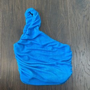 Blue one shoulder crop top